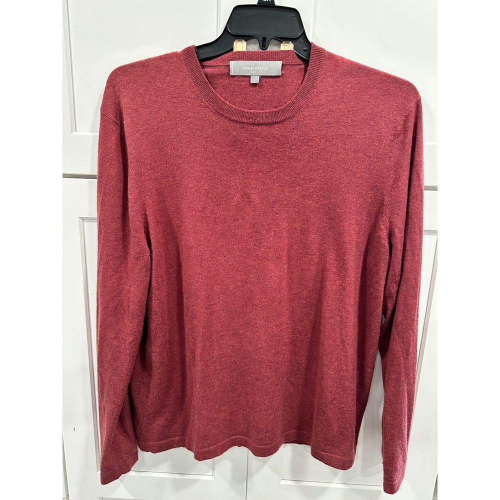 Neiman‎ Marcus Men's L Red Cashmere Silk Blend Crew Neck Sweater